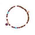 Gold plated Rubi agate anklet with pearl , turquoise and coke wood with red pendant