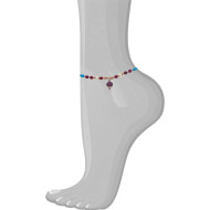 Gold plated Rubi agate anklet with pearl , turquoise and coke wood with red pendant