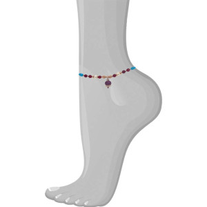 Gold plated Rubi agate anklet with pearl , turquoise and coke wood with red pendant