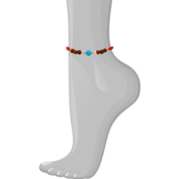 RED CORAL ANKLET WITH TURQUOISE , PEARLS AND COOK WOOD
