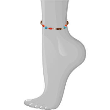 ORANGE CORAL ANKLET WITH TURQUOISE , PEARLS AND COOK WOOD