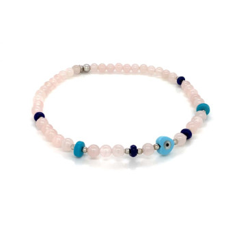 Turquoise anklet with eye heart shaped with Lapis and pink qurtz 