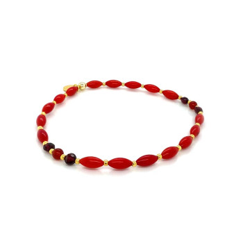 18k Gold plated red Coral , red Agate and Garnet