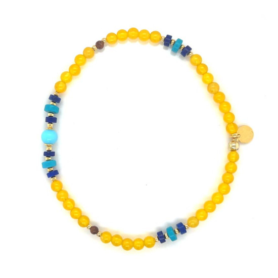 YELLOW AGATE ANKLET WITH TURQUOISE , LAPIS AND WOOD COKE