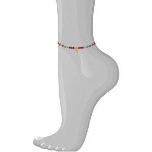 21K GOLD PLATED RUBY ANKLET WITH TURQUOISE, AMETHYST, GARNET, PINK RUBY AND A HORSESHOE PENDANT
