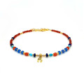 LAPIS ANKLET WITH TURQUOISE , CORAL , BLUE AGATE , RED AGATE 