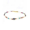 18K GOLD PLATED ZIRCON ANKLET WITH RUBY, TURQUOISE, AND PINK QUARTZ