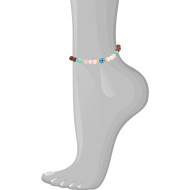 Wood anklet with eye, pinkquartz and amazonite 