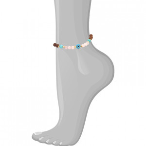 Wood anklet with eye, pinkquartz and amazonite 