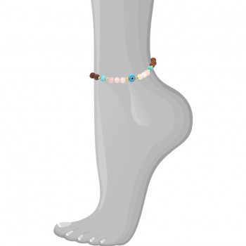 Wood anklet with eye, pinkquartz and amazonite 