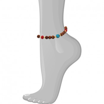 Wood anklet with halolite and coral 