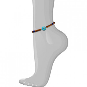 Wood Anklet with circle Eye with turquoise and Lapis stone