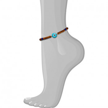 Wood Anklet with circle Eye with turquoise and Lapis stone