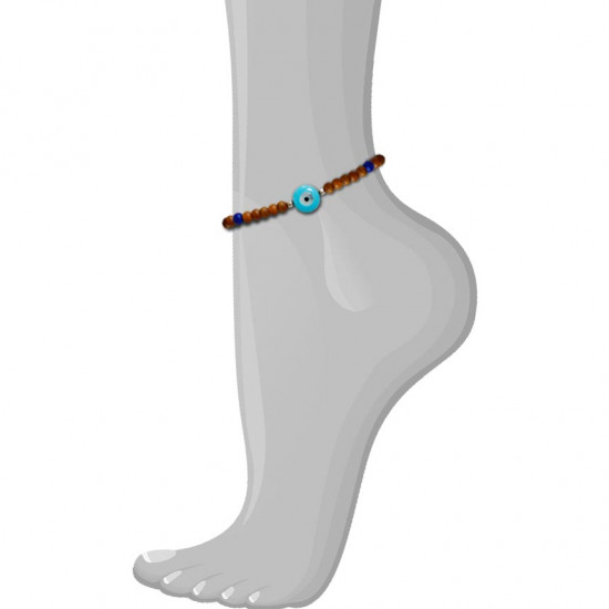 Wood Anklet with circle Eye with turquoise and Lapis stone