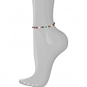 Wood anklet with eye, pearls and garnet 