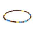 TURQUOISE EYE ANKLET WITH , YELLOW AGATE , BLUE AGATE , WOOD COKE TURQUOISE EYE ANKLET WITH , YELLOW AGATE , BLUE AGATE , WOOD COKE