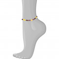 Wood anklet with amber stone, garnet and yellow agate
