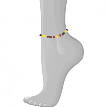 Wood anklet with amber stone, garnet and yellow agate