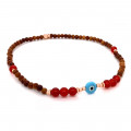 TURQUOISE EYE ANKLET WITH , RED AGATE , WOOD COKE TURQUOISE EYE ANKLET WITH , RED AGATE , WOOD COKE