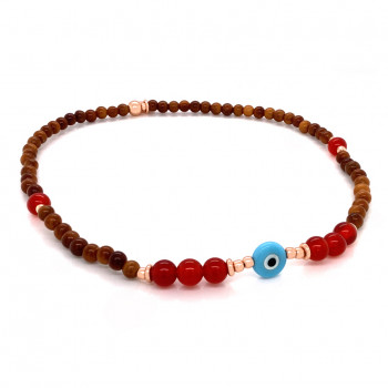 TURQUOISE EYE ANKLET WITH , RED AGATE , WOOD COKE