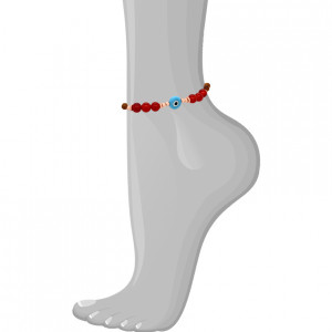 TURQUOISE EYE ANKLET WITH , RED AGATE , WOOD COKE
