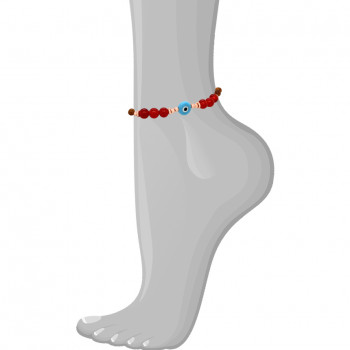 TURQUOISE EYE ANKLET WITH , RED AGATE , WOOD COKE