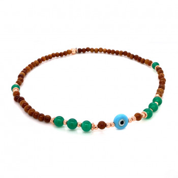 Wood anklet with eye and green agate 
