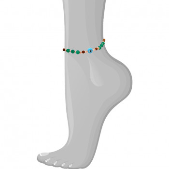 Wood anklet with eye and green agate 