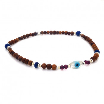 Wood anklet with garnet sone and lapis 