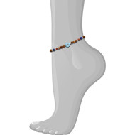 WOOD ANKLET WITH heart-shaped EYE WITH TURQUOISE AND LAPIS STONE