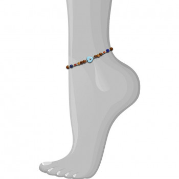 WOOD ANKLET WITH heart-shaped EYE WITH TURQUOISE AND LAPIS STONE