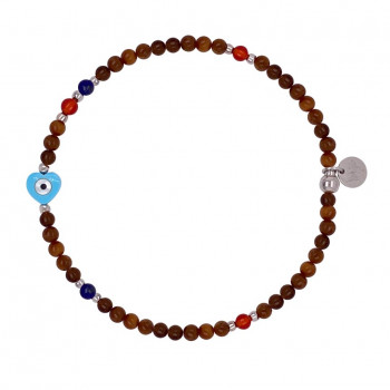 WOOD ANKLET WITH heart-shaped EYE WITH TURQUOISE AND LAPIS STONE