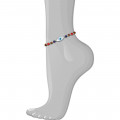 Wood anklet with drawn eye, lapis and coral