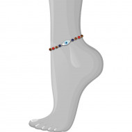 Wood anklet with drawn eye, lapis and coral