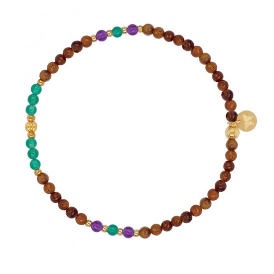 WOOD ANKLET WITH amethyst and green agate STONE