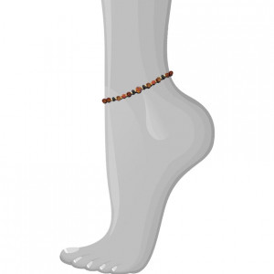 Wood anklet with amber stones, onyx and red agate