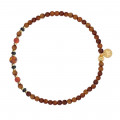 Wood anklet with amber stones, onyx and red agate