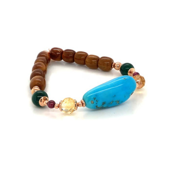 Random turquoise bracelet with citrine, garnet, malachite and coke wood stones