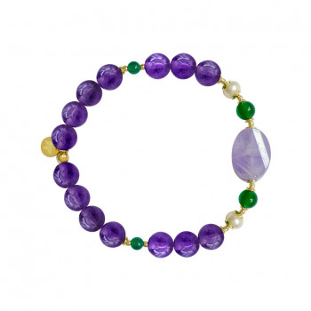 lavenderaite bracelet with green agate , pearl and amethyst