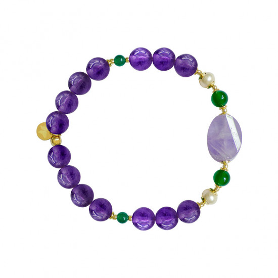 lavenderaite bracelet with green agate , pearl and amethyst