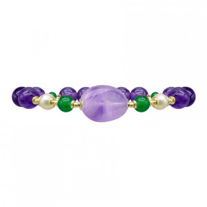 lavenderaite bracelet with green agate , pearl and amethyst