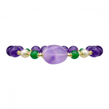 lavenderaite bracelet with green agate , pearl and amethyst