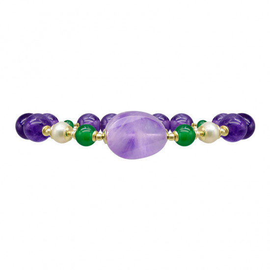 lavenderaite bracelet with green agate , pearl and amethyst