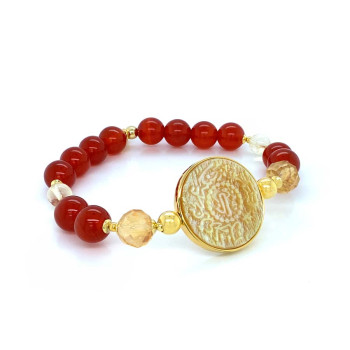 SILVER BRACELET MADE OF SAUDI PROMINENT BLACK POUND SEASHELL WITH CITRINE,  AND RED AGATE