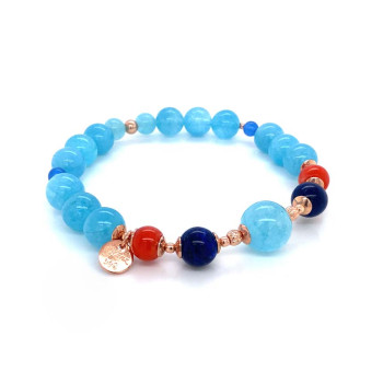 Aquamarine bracelet with Blue agate and Coral 