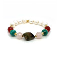 gold plated pearl and tourmaline bracelet
