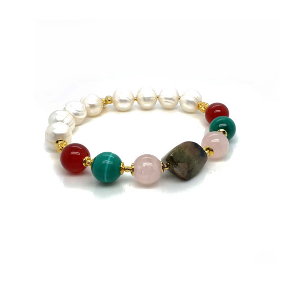gold plated pearl and tourmaline bracelet