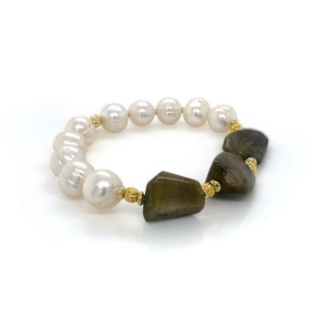gold plated pearl and tourmaline bracelet