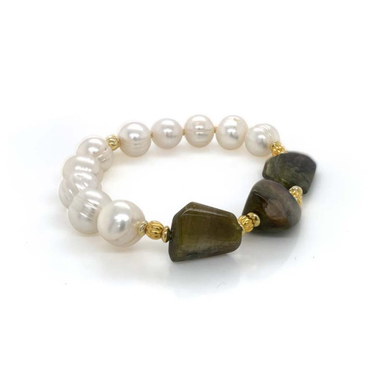 gold plated pearl and tourmaline bracelet