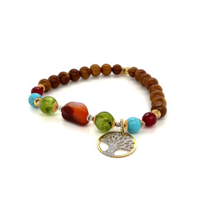 gold plated fire opal with turquoise green garnet and coke wood 